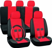 Universal car seat cover set, black/red