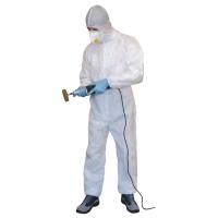 Disposable Work overall with elastic band and hood , size XL