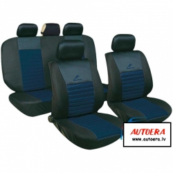 Poliester car seat cover set with zippers "Mambo", black/blue  ― AUTOERA.LV