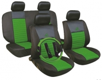 Poliester car seat cover set with zippers "Tango", black/green