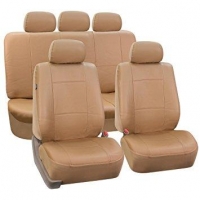 Leather imitation car seat cover set with zippers - VILKAN BARON, beige color 
