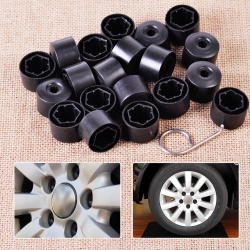 Wheel Locking Bolt Cover & Lug Nut Center Caps, 20pcs., Black, 19mm (VW Golf/Jetta/Tiguan) ― AUTOERA.LV