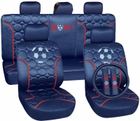 Poliester car seat cover set with zippers - Football, blue/silver