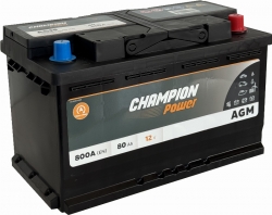 AGM auto akumulators CHAMPION 80Ah 800A 12V (-/+) ― AUTOERA.LV