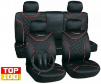 Poliester car seat cover set with zippers "Classic", black/red