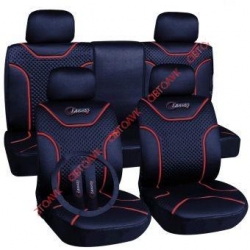 Poliester car seat cover set with zippers "Classic", zils/red  ― AUTOERA.LV