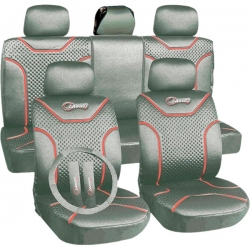 Poliester car seat cover set with zippers "Classic", silver/red ― AUTOERA.LV