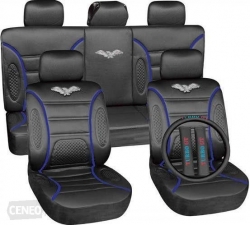 Poliester car seat cover set with zippers - Milex TURBO GT, black/blue ― AUTOERA.LV