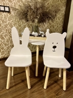 Koka Bērnu Galds un Divi Krēsli (Bear & Bunny) /baltā krāsa