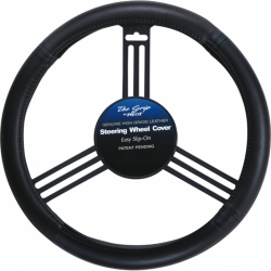 Leather steering wheel cover 35-37cm, black ― AUTOERA.LV