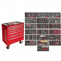 Roller cabinet with 7 tool set trays, 569pcs. (19 sets)