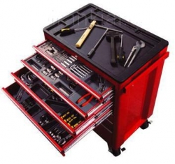 Roller cabinet with 7 tool set trays, 569pcs. (19 sets) ― AUTOERA.LV